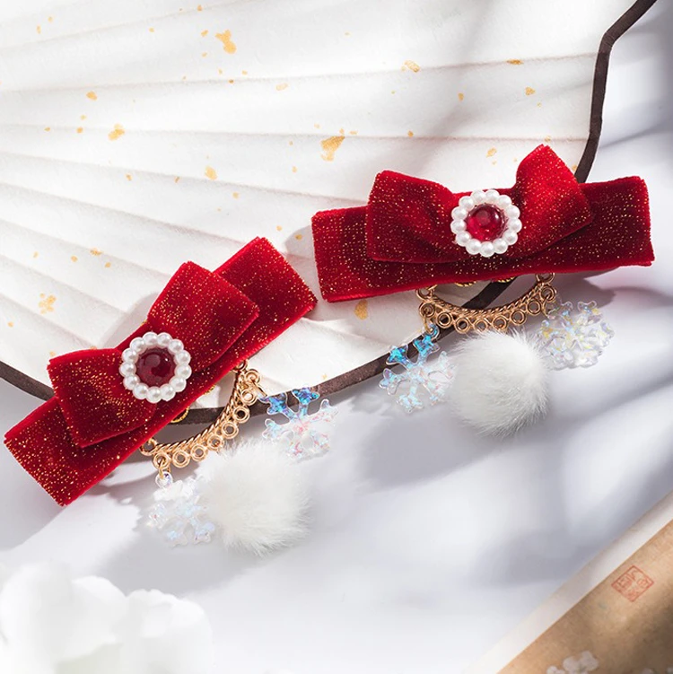 Bow Hair Clip Children New Year Hair Accessories Red Plush Headpiece