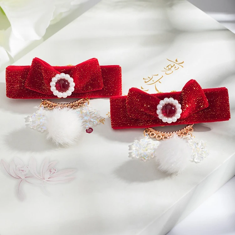 Bow Hair Clip Children New Year Hair Accessories Red Plush Headpiece