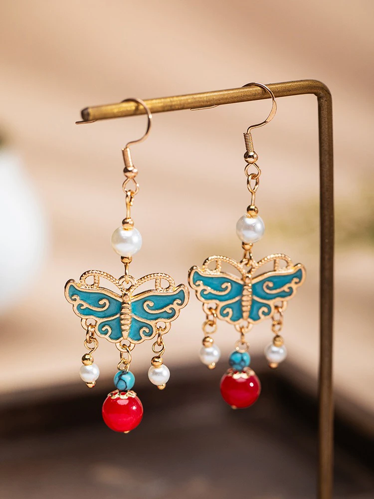 Butterfly Earrings Hanfu Accessories Women Vintage Cheongsam Collocation