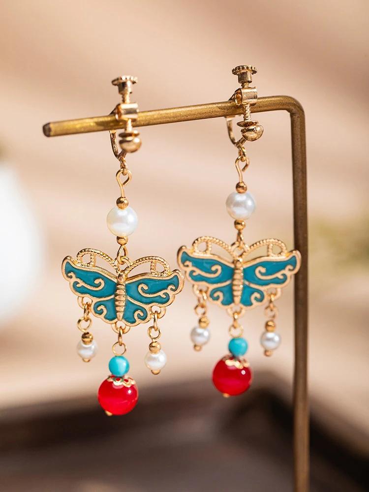 Butterfly Earrings Hanfu Accessories Women Vintage Cheongsam Collocation