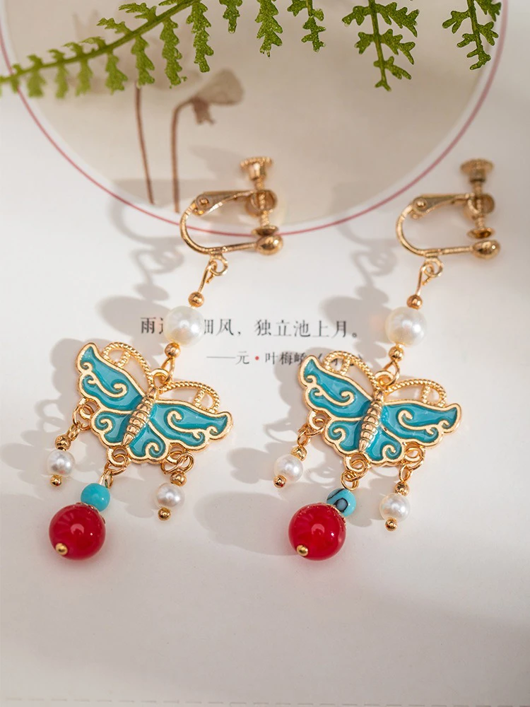 Butterfly Earrings Hanfu Accessories Women Vintage Cheongsam Collocation