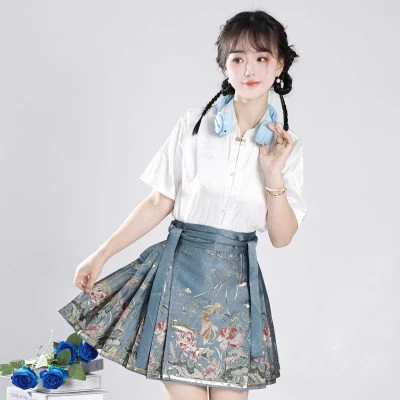 Hanfu Women Summer Weaving Gold Ma Mian Skirt New Fashion Short Dress