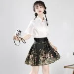 Hanfu Women Summer Weaving Gold Ma Mian Skirt New Fashion Short Dress