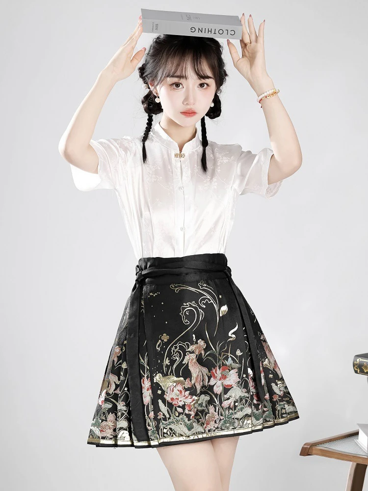 Hanfu Women Summer Weaving Gold Ma Mian Skirt New Fashion Short Dress