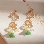 Women Earrings Green Eyelets Hanfu Accessories