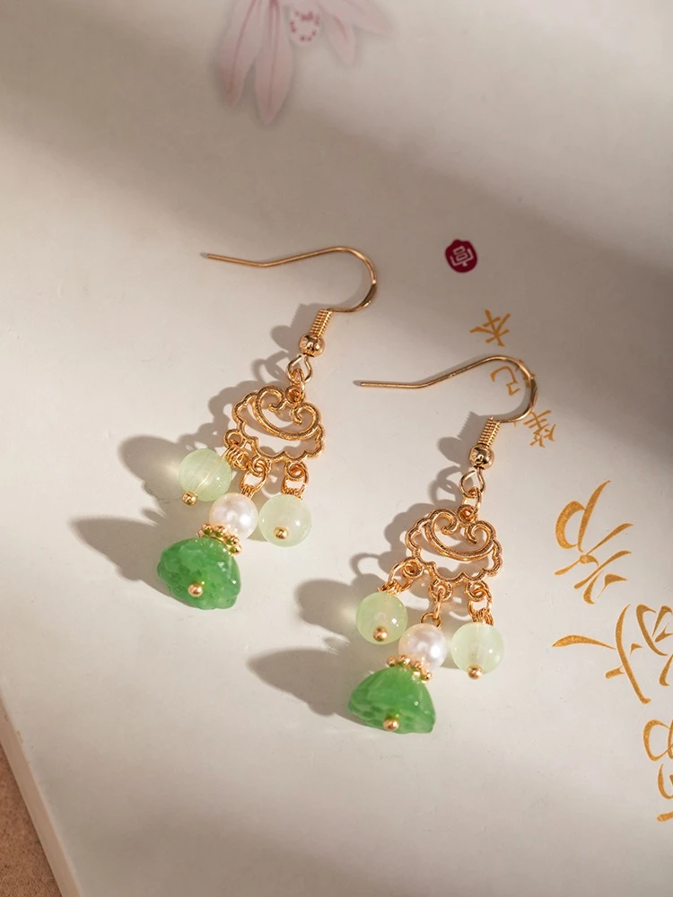 Women Earrings Green Eyelets Hanfu Accessories