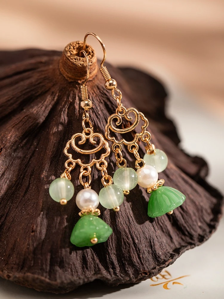 Women Earrings Green Eyelets Hanfu Accessories