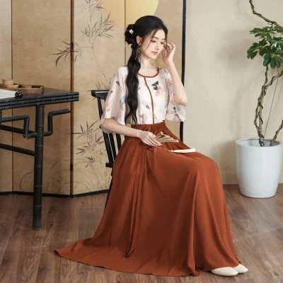 Women Spring Fashion Set Butterfly Vintage Flared Sleeve Top