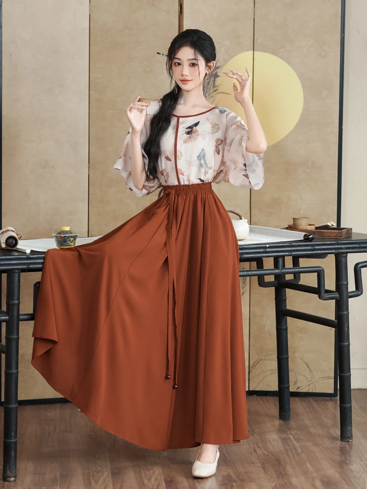 Women Spring Fashion Set Butterfly Vintage Flared Sleeve Top