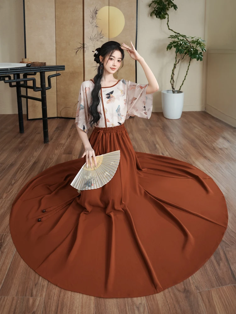 Women Spring Fashion Set Butterfly Vintage Flared Sleeve Top