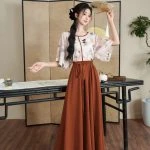 Women Spring Fashion Set Butterfly Vintage Flared Sleeve Top