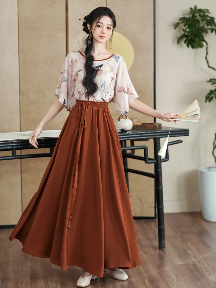 Women Spring Fashion Set Butterfly Vintage Flared Sleeve Top