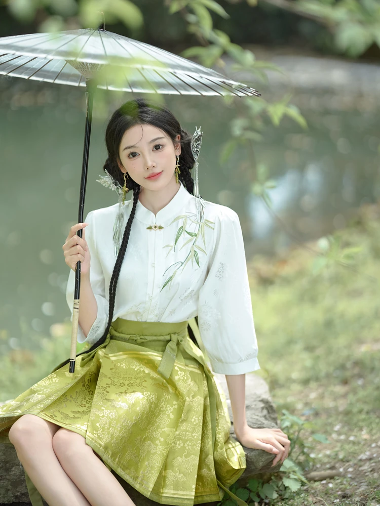 Women Summer Ming Dynasty Hanfu Short Ma Mian Skirt Embroidery Fashion Suit