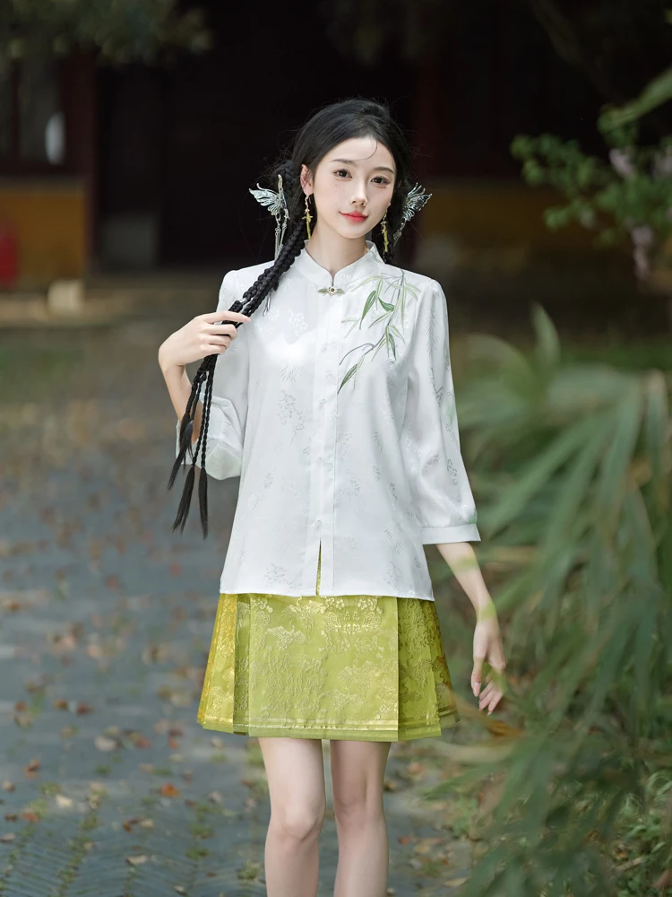 Women Summer Ming Dynasty Hanfu Short Ma Mian Skirt Embroidery Fashion Suit