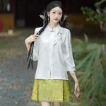 Women Summer Ming Dynasty Hanfu Short Ma Mian Skirt Embroidery Fashion Suit