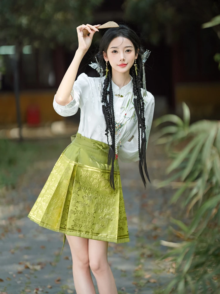 Women Summer Ming Dynasty Hanfu Short Ma Mian Skirt Embroidery Fashion Suit