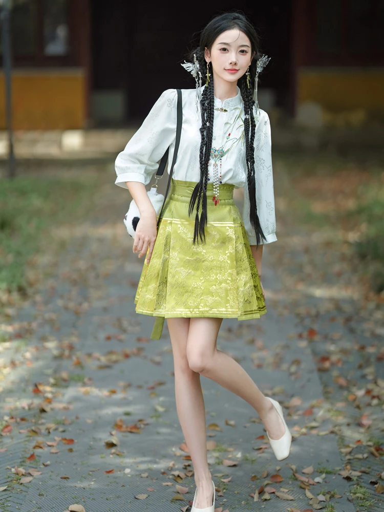 Women Summer Ming Dynasty Hanfu Short Ma Mian Skirt Embroidery Fashion Suit