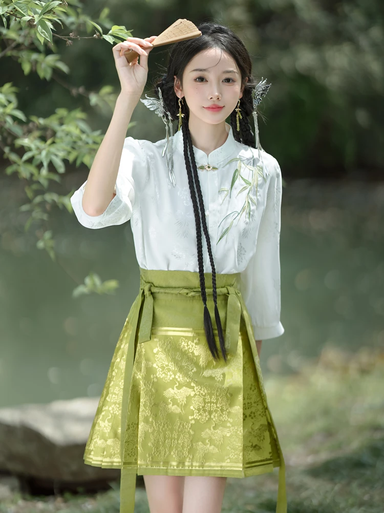 Women Summer Ming Dynasty Hanfu Short Ma Mian Skirt Embroidery Fashion Suit