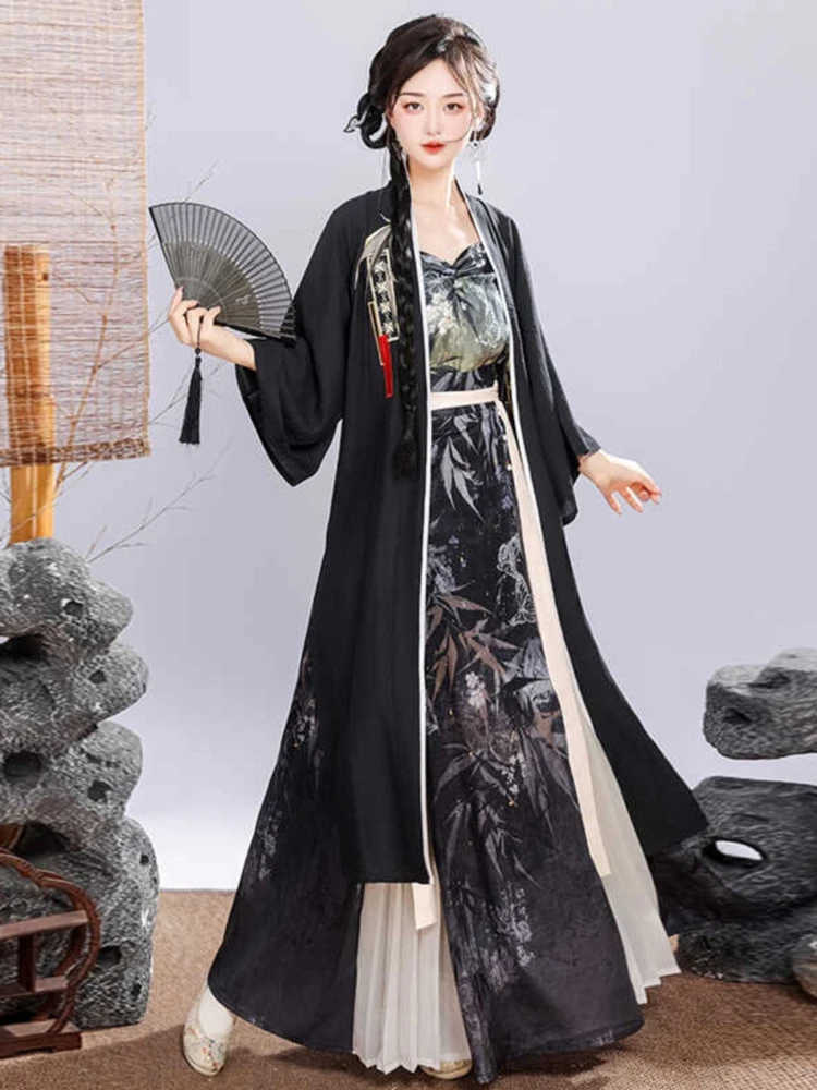 Wuxia Hanfu Summer Black Color Fashion Style Dresses