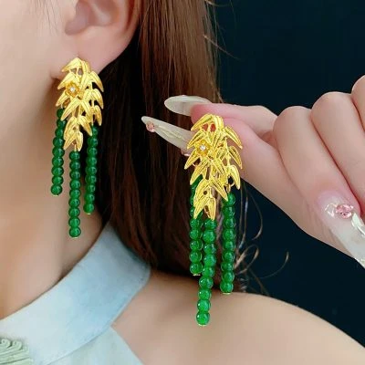 Bamboo Leaf Earrings Classical Tassel Ear Jewellery Women Accessories