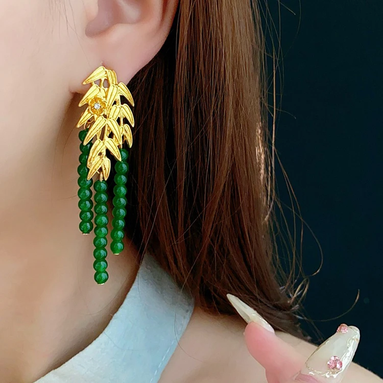 Bamboo Leaf Earrings Classical Tassel Ear Jewellery Women Accessories