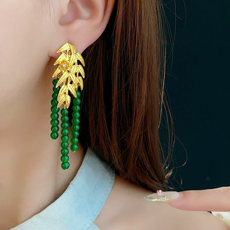 Bamboo Leaf Earrings Classical Tassel Ear Jewellery Women Accessories