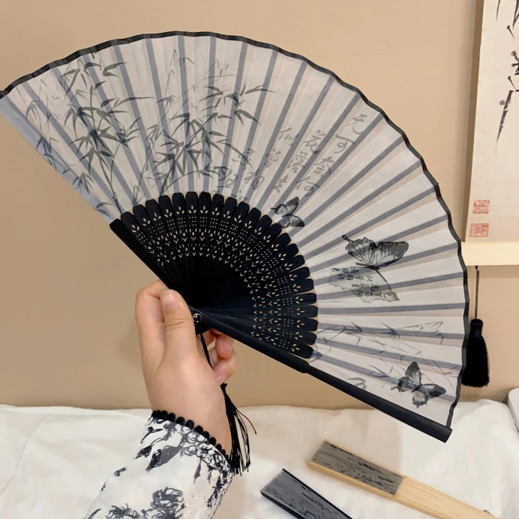 Classical Folding Fan Women Hanfu Portable Bamboo Fan