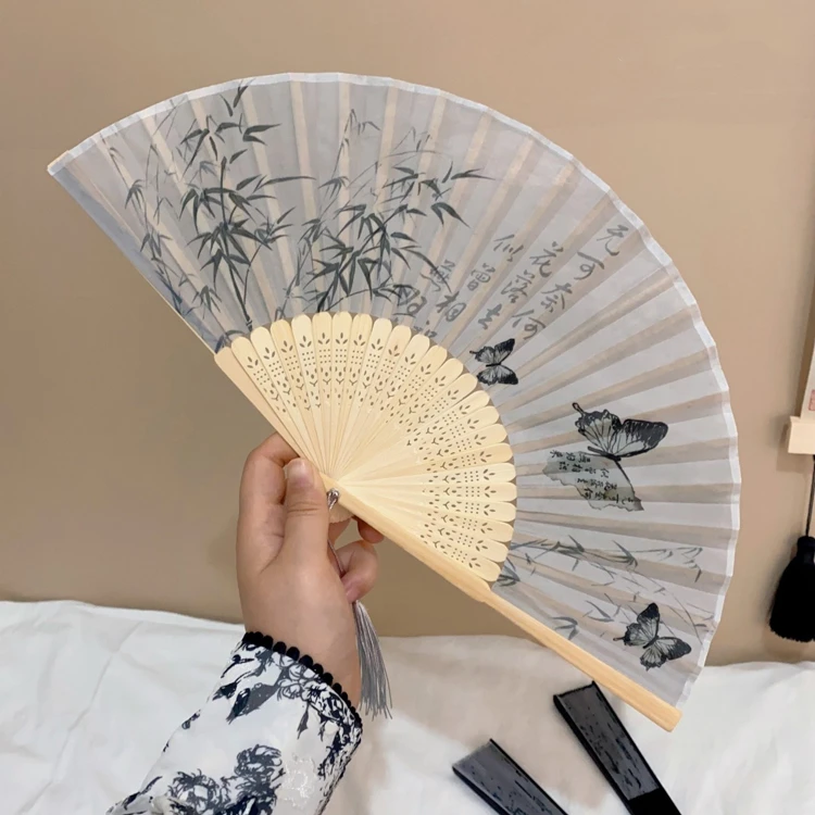 Classical Folding Fan Women Hanfu Portable Bamboo Fan