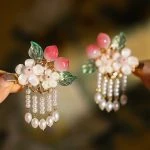 Cute Peach Hair Clip Children Vintage Hanfu Headdress