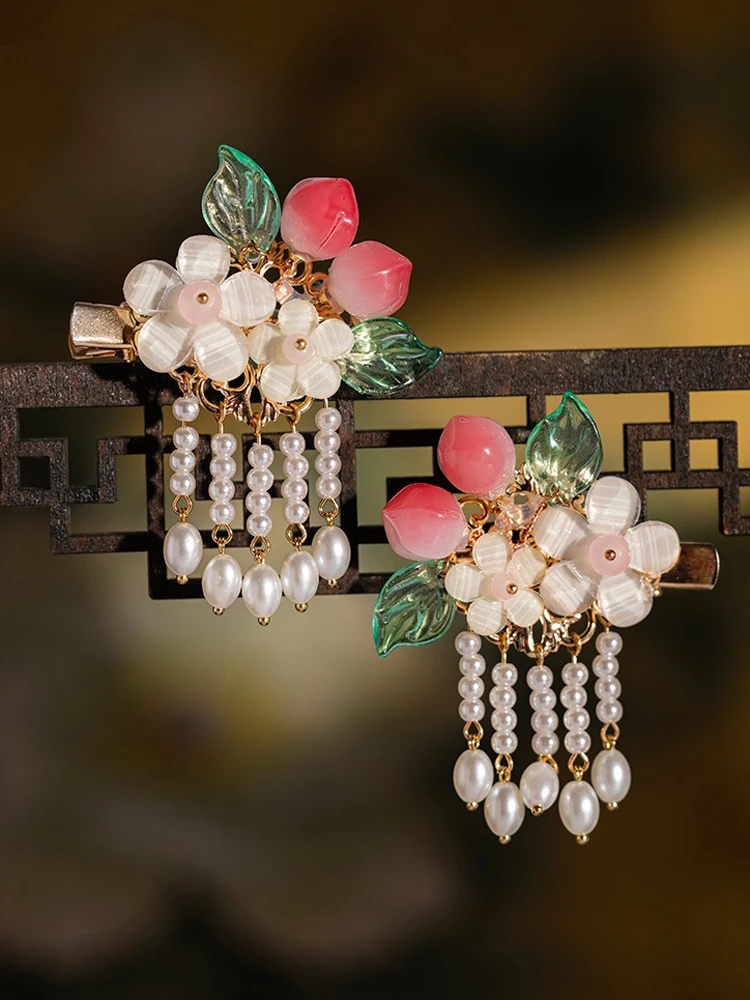 Cute Peach Hair Clip Children Vintage Hanfu Headdress