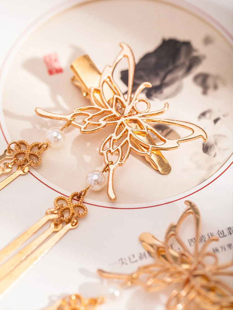 Golden Butterfly Hair Clip Hanfu Daily Girl Fairy Headdress