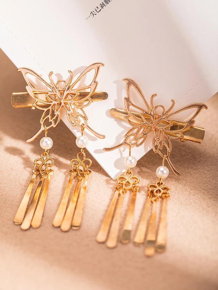 Golden Butterfly Hair Clip Hanfu Daily Girl Fairy Headdress