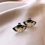 Ladies Cheongsam Earrings Elegant Scalloped Black Ear Jewellery