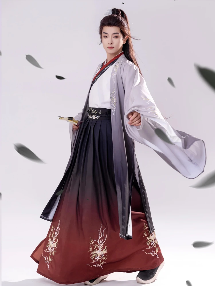 Men Wuxia Hanfu Wei Jin Style Jiaoling Ruqun Set