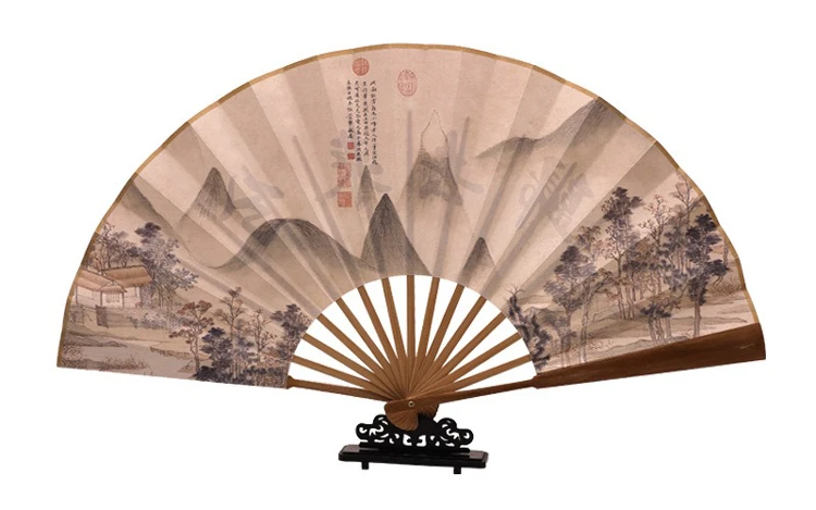 Men's Hanfu Fan Classical Ancient Poetry Folding Bamboo Fan