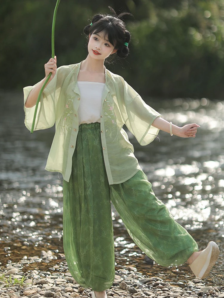 Summer Women Song Dynasty Hanfu Fresh Breathable Daily Green Songku