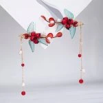 Vintage Hair Clips Red Pomegranate Headdress Tassel Buyao