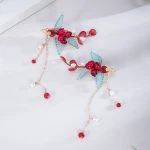 Vintage Hair Clips Red Pomegranate Headdress Tassel Buyao