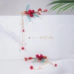 Vintage Hair Clips Red Pomegranate Headdress Tassel Buyao