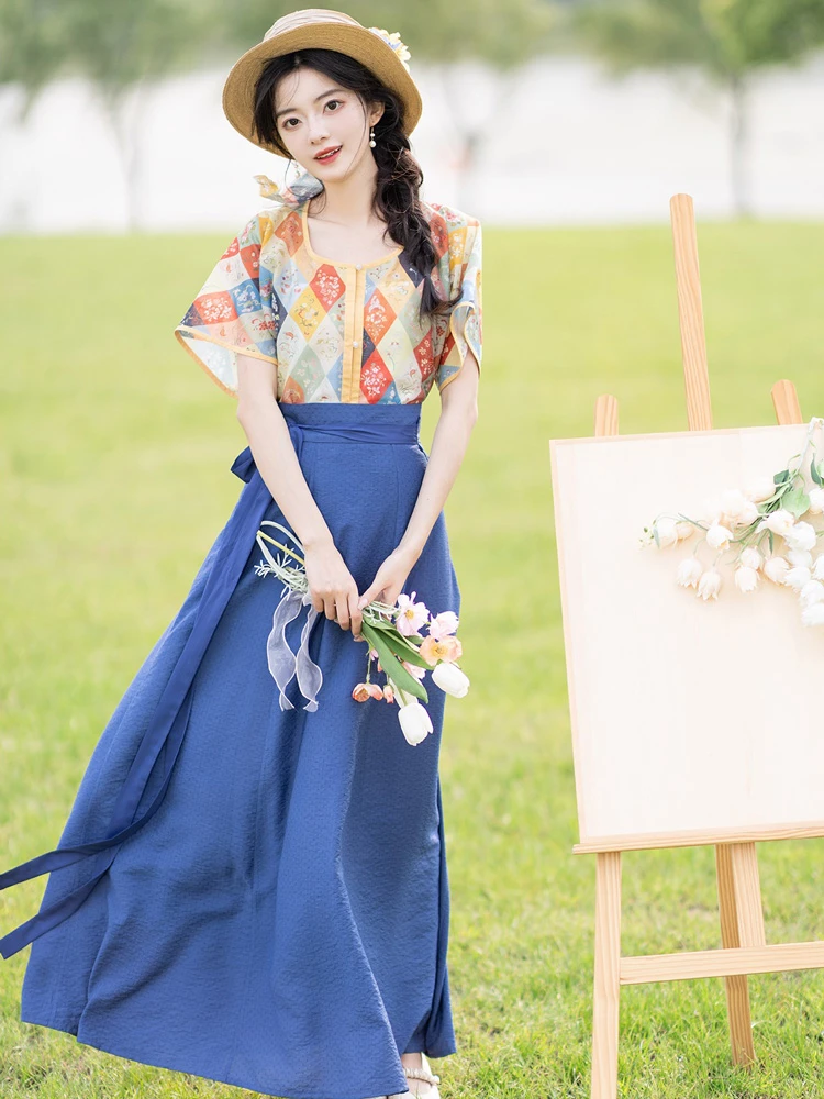 Women Fashion Tang Dynasty Hanfu Tencel Summer Dresses 