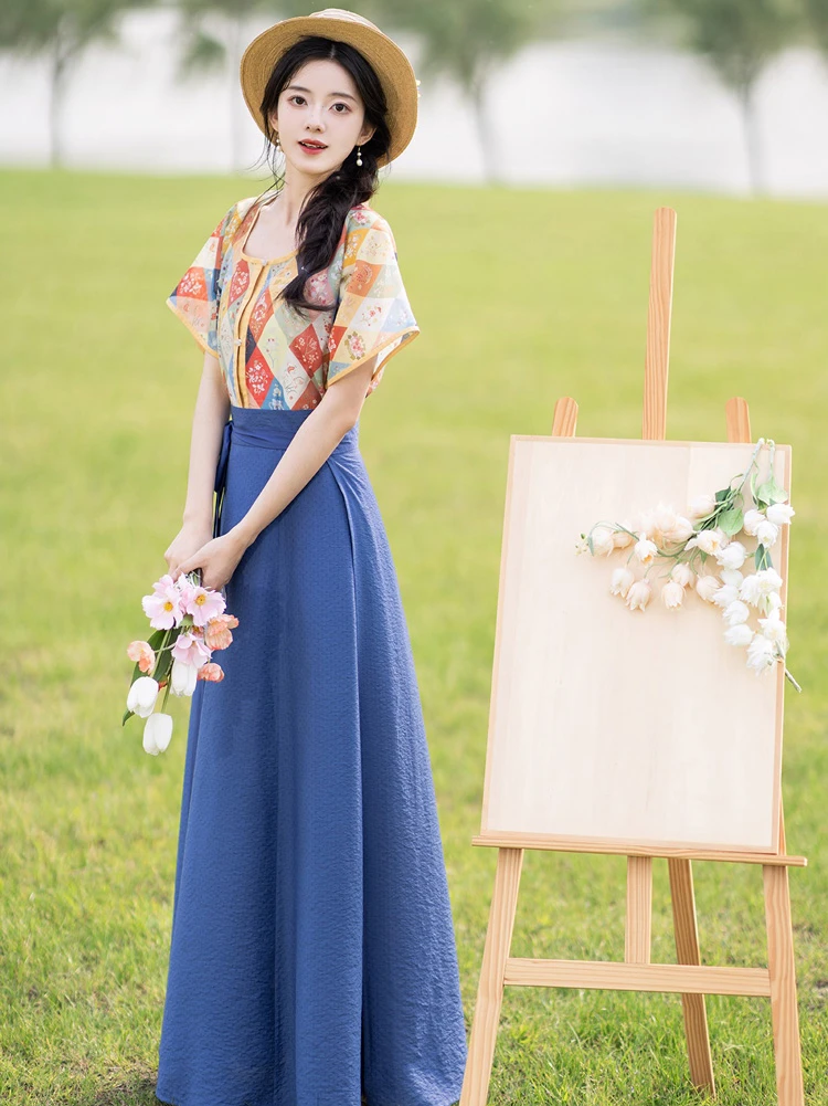 Women Fashion Tang Dynasty Hanfu Tencel Summer Dresses 