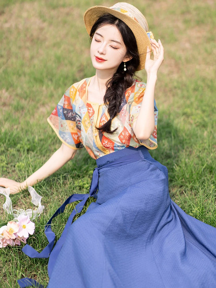 Women Fashion Tang Dynasty Hanfu Tencel Summer Dresses 