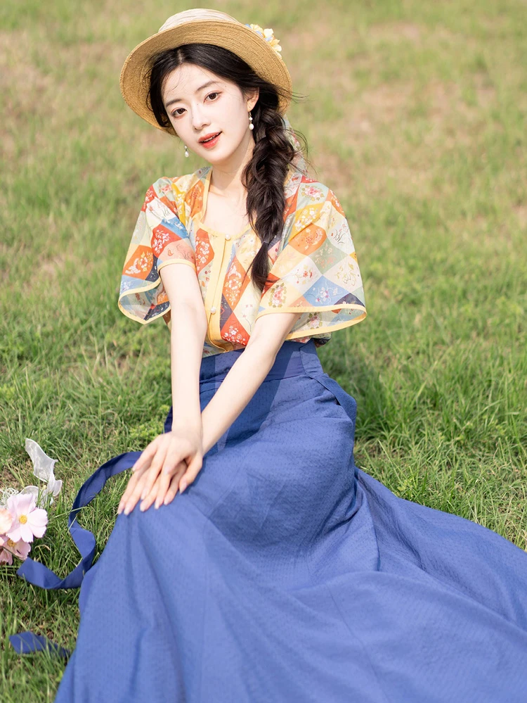 Women Fashion Tang Dynasty Hanfu Tencel Summer Dresses 