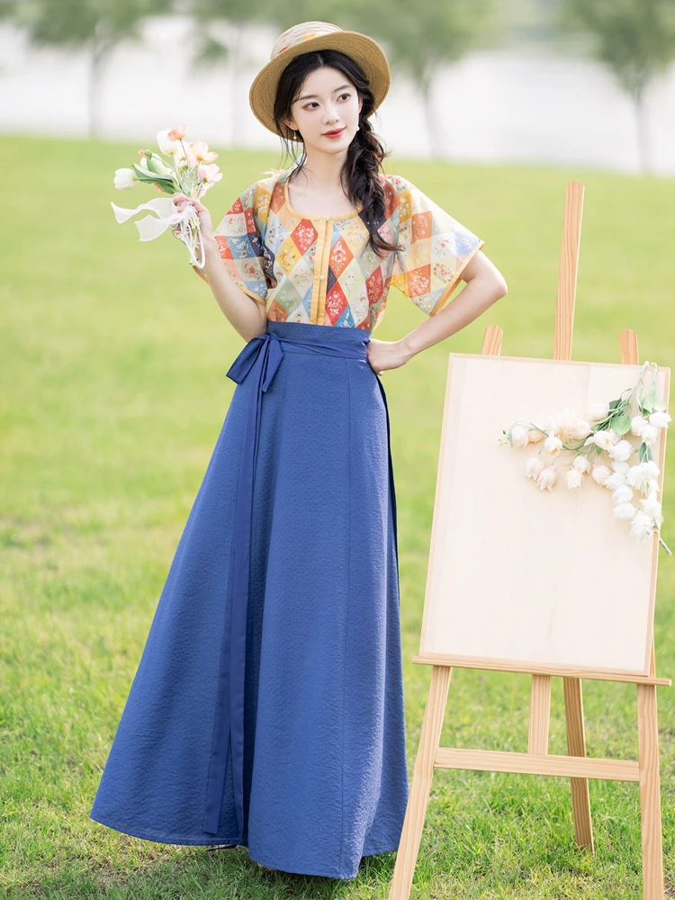 Women Fashion Tang Dynasty Hanfu Tencel Summer Dresses 