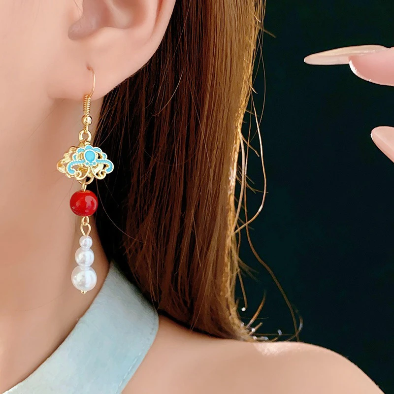 Women Hanfu Pearl Earrings Fashion Clouds Ear Jewellery 