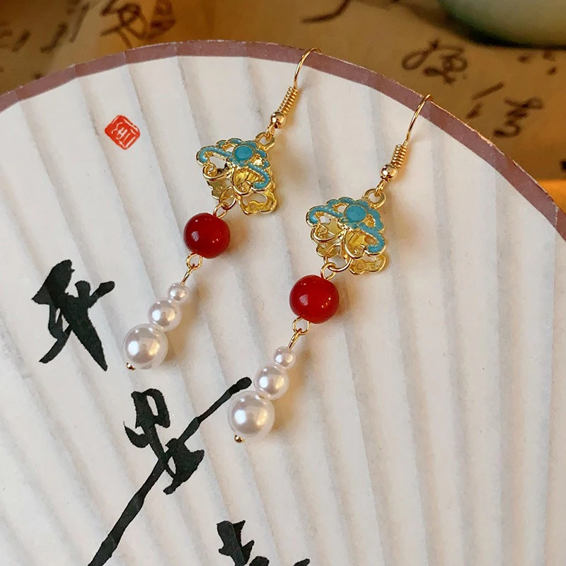 Women Hanfu Pearl Earrings Fashion Clouds Ear Jewellery 