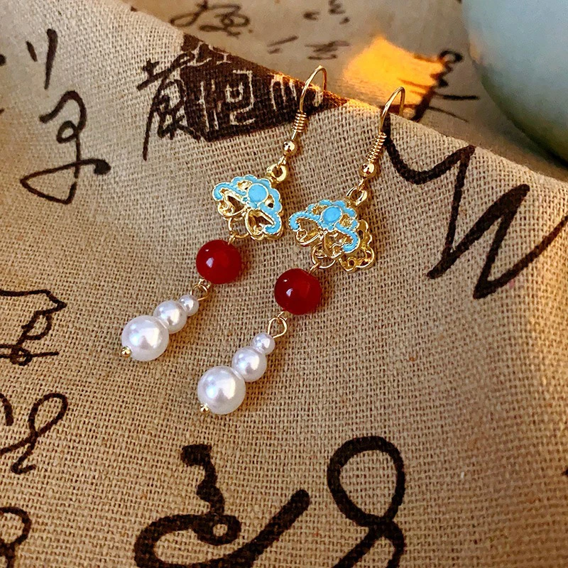 Women Hanfu Pearl Earrings Fashion Clouds Ear Jewellery 