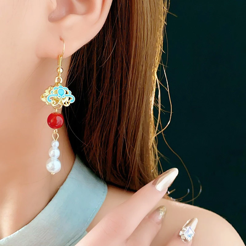 Women Hanfu Pearl Earrings Fashion Clouds Ear Jewellery 