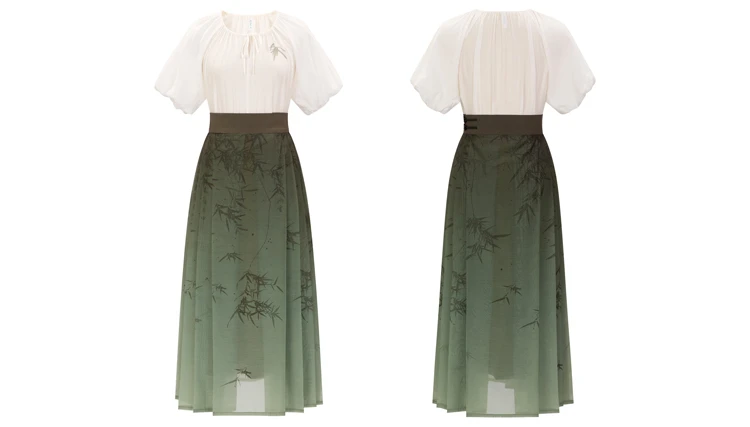 Women Ming Dynasty Hanfu Green Ma Mian Skirt Summer New Fashion