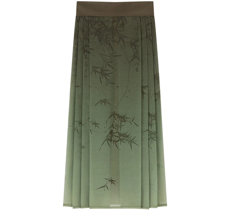 Women Ming Dynasty Hanfu Green Ma Mian Skirt Summer New Fashion